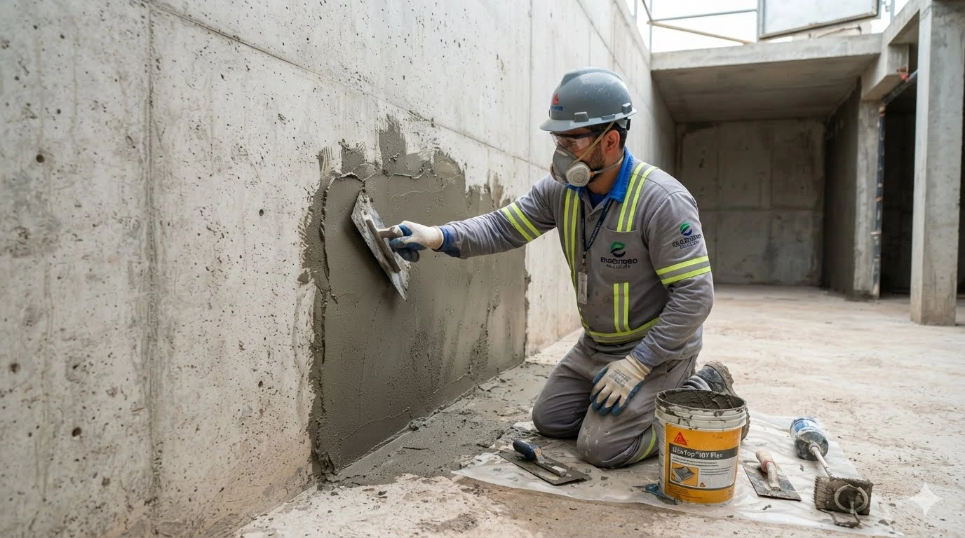 Impermeabilização de caixa d'água de concreto utilizando revestimento impermeabilizante para evitar vazamentos