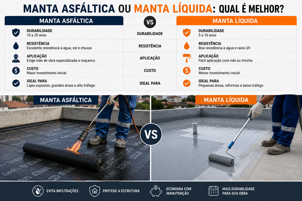 Comparação entre manta asfáltica e manta líquida aplicadas em laje de concreto para impermeabilização residencial