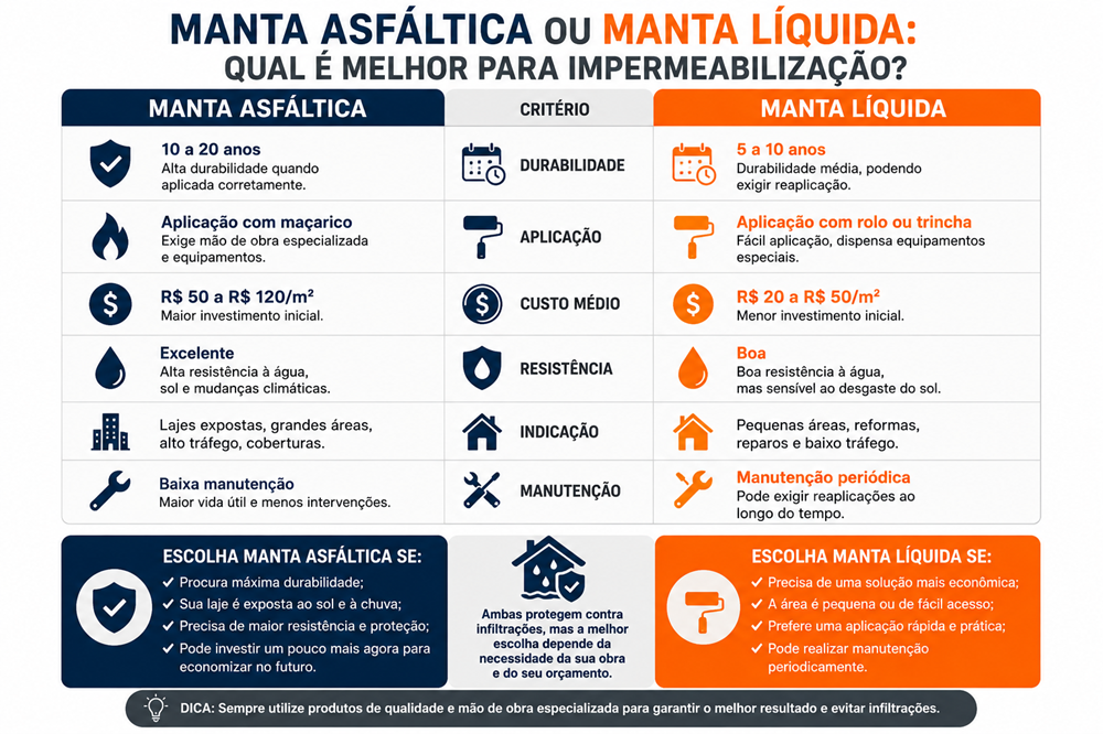 Sistema de impermeabilização de laje com manta asfáltica mostrando as camadas de proteção contra infiltrações